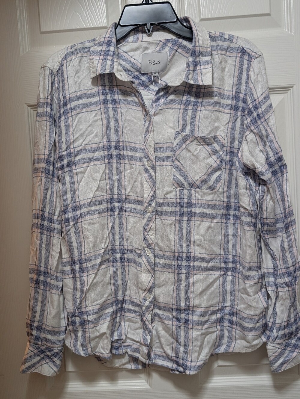 NWT Rails White Blush Patriot Button Down Shirt Size Medium M Check Plaid